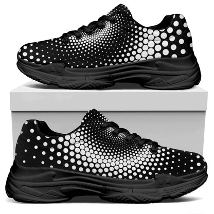 Black And White Spiral Dot Print Black Chunky Shoes