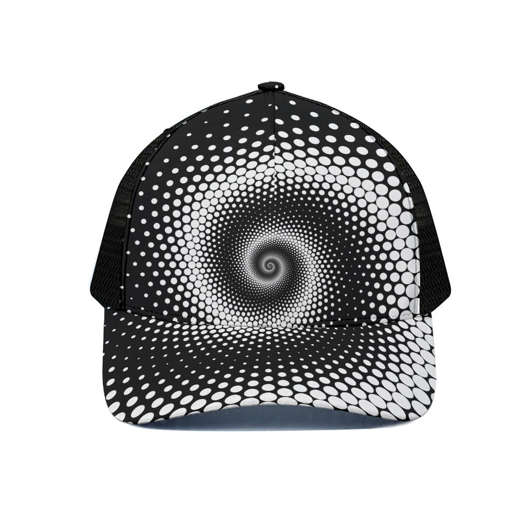 Black And White Spiral Dot Print Black Mesh Trucker Cap