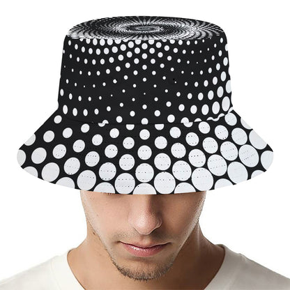 Black And White Spiral Dot Print Bucket Hat