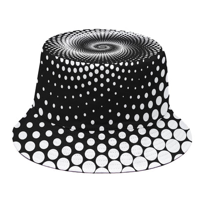 Black And White Spiral Dot Print Bucket Hat