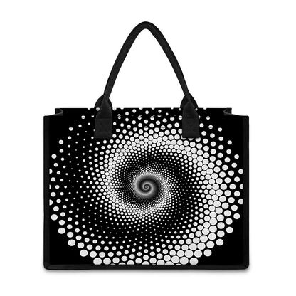 Black And White Spiral Dot Print Canvas Tote Bag