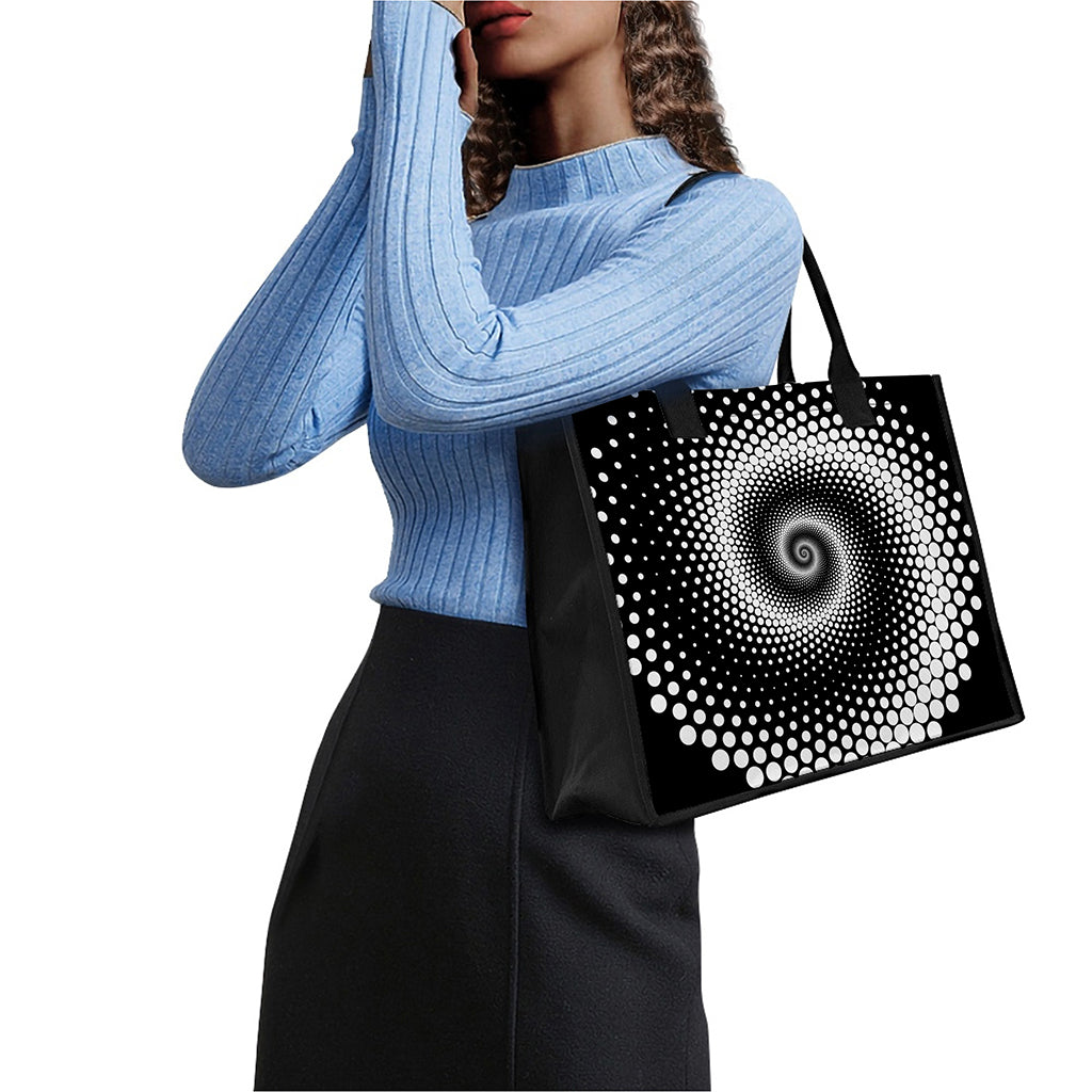 Black And White Spiral Dot Print Canvas Tote Bag