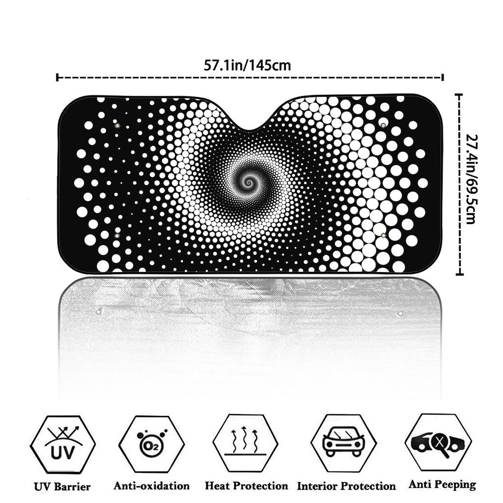 Black And White Spiral Dot Print Car Windshield Sun Shade