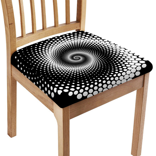 Black And White Spiral Dot Print Chair Cushion Cover