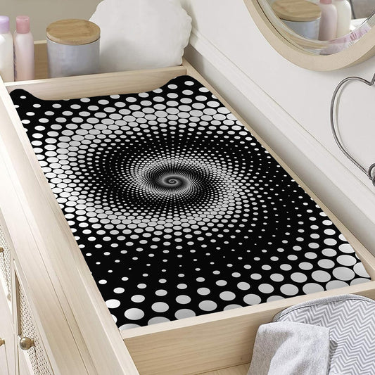 Black And White Spiral Dot Print Changing Pad Cover