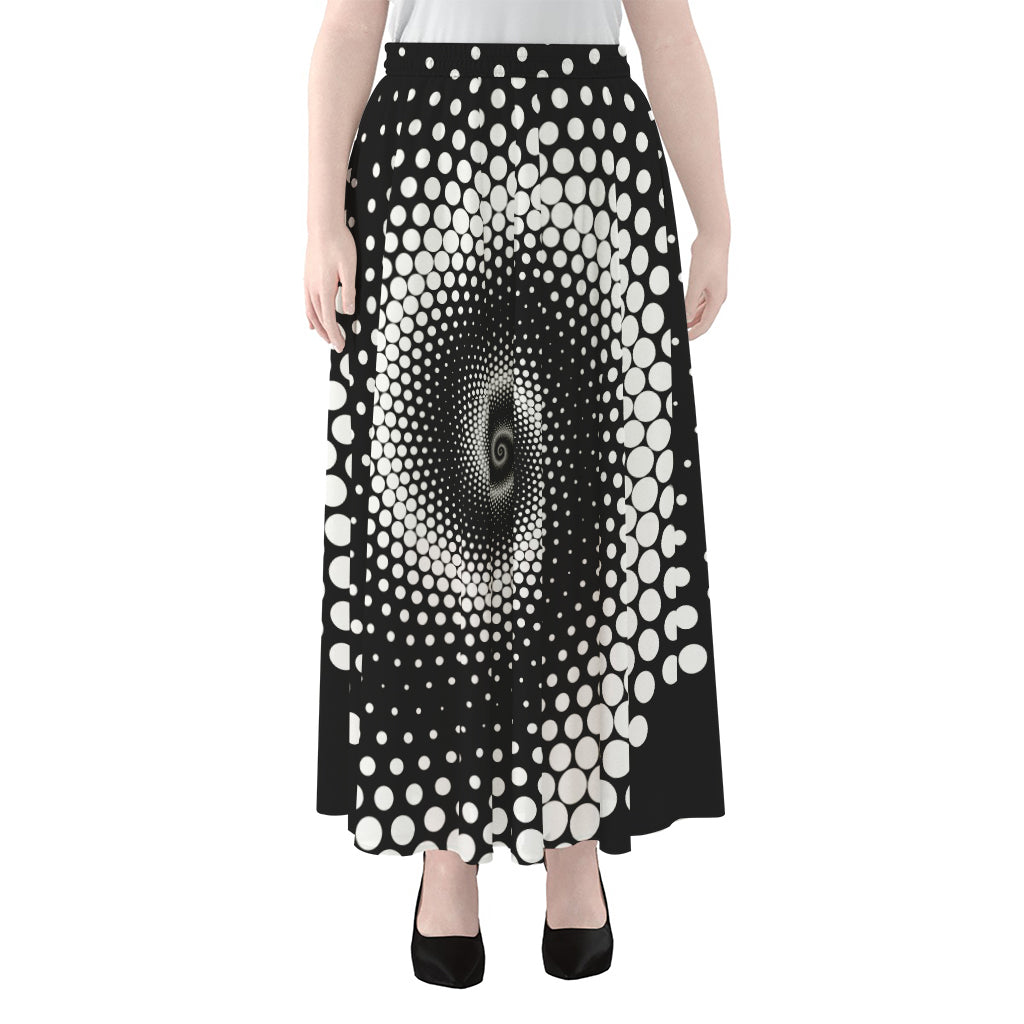 Black And White Spiral Dot Print Chiffon Maxi Skirt