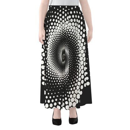 Black And White Spiral Dot Print Chiffon Maxi Skirt