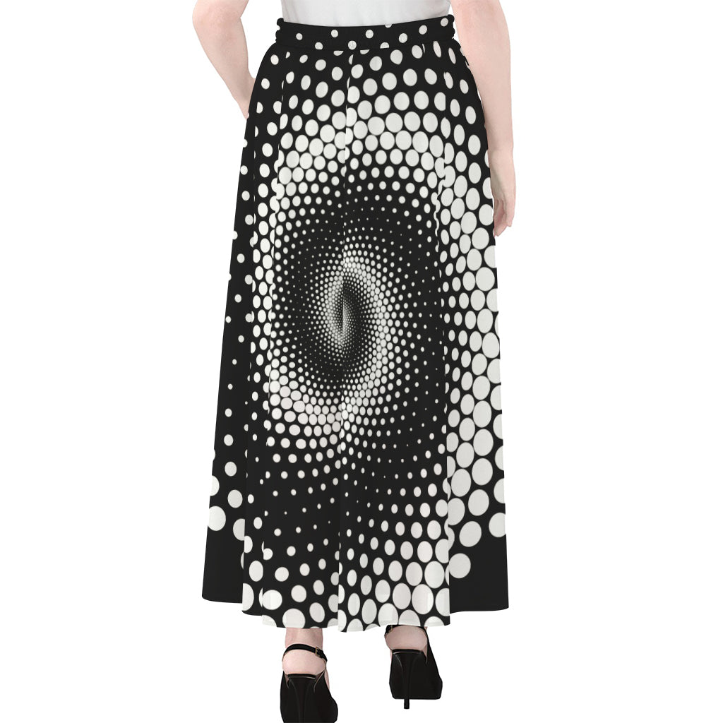 Black And White Spiral Dot Print Chiffon Maxi Skirt