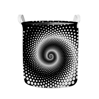 Black And White Spiral Dot Print Collapsible Laundry Basket