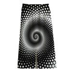 Black And White Spiral Dot Print Cotton Front Slit Maxi Skirt