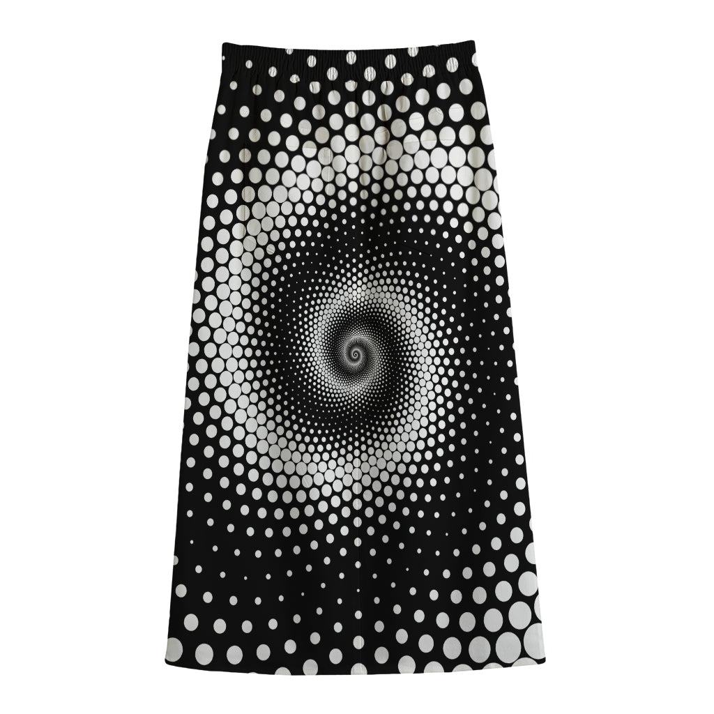 Black And White Spiral Dot Print Cotton Front Slit Maxi Skirt