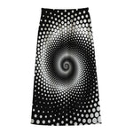 Black And White Spiral Dot Print Cotton Front Slit Maxi Skirt