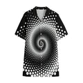 Black And White Spiral Dot Print Cotton Hawaiian Shirt