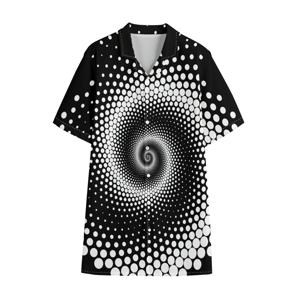 Black And White Spiral Dot Print Cotton Hawaiian Shirt