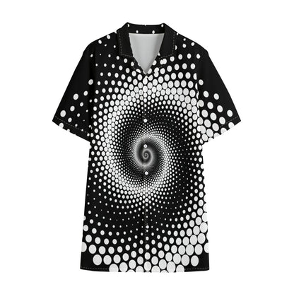 Black And White Spiral Dot Print Cotton Hawaiian Shirt