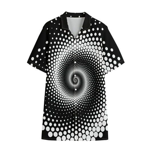 Black And White Spiral Dot Print Cotton Hawaiian Shirt