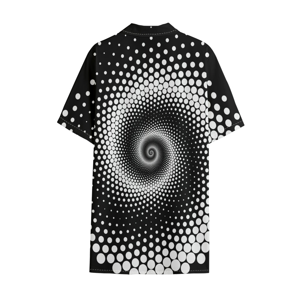 Black And White Spiral Dot Print Cotton Hawaiian Shirt