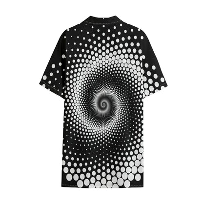 Black And White Spiral Dot Print Cotton Hawaiian Shirt