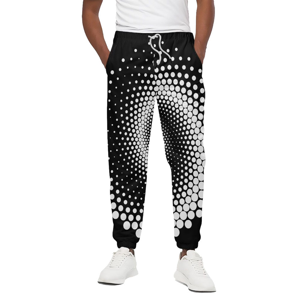 Black And White Spiral Dot Print Cotton Pants