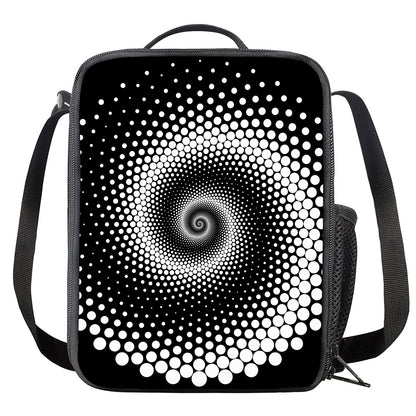 Black And White Spiral Dot Print Crossbody Lunch Bag