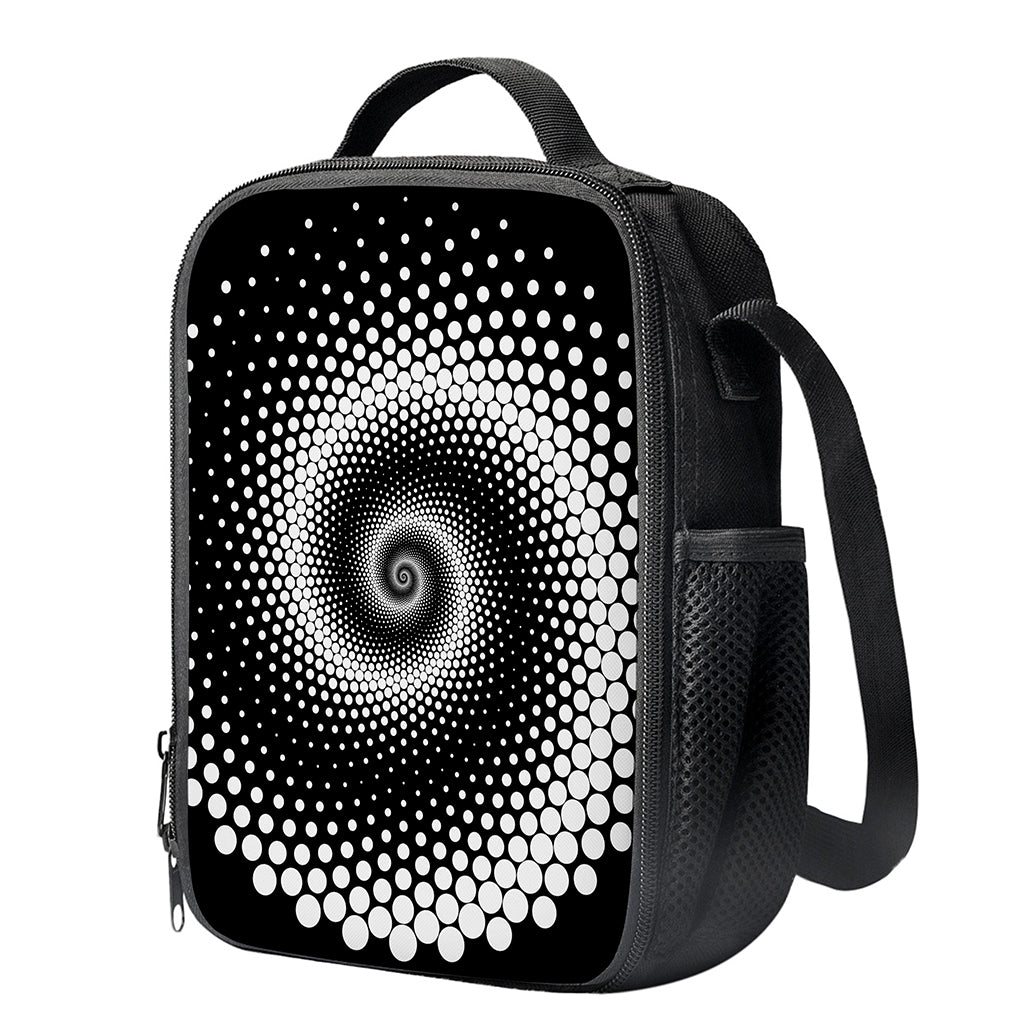 Black And White Spiral Dot Print Crossbody Lunch Bag