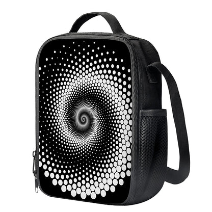 Black And White Spiral Dot Print Crossbody Lunch Bag