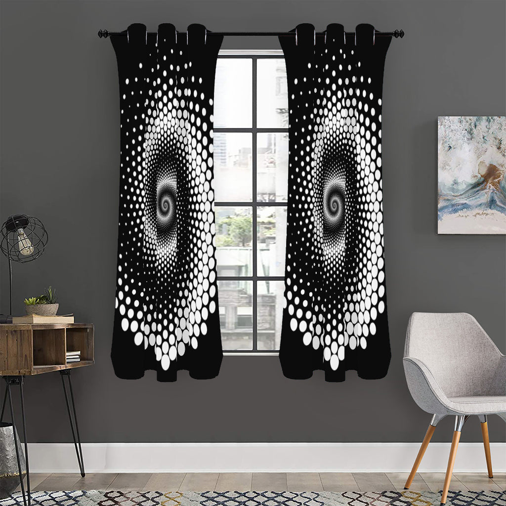 Black And White Spiral Dot Print Curtain