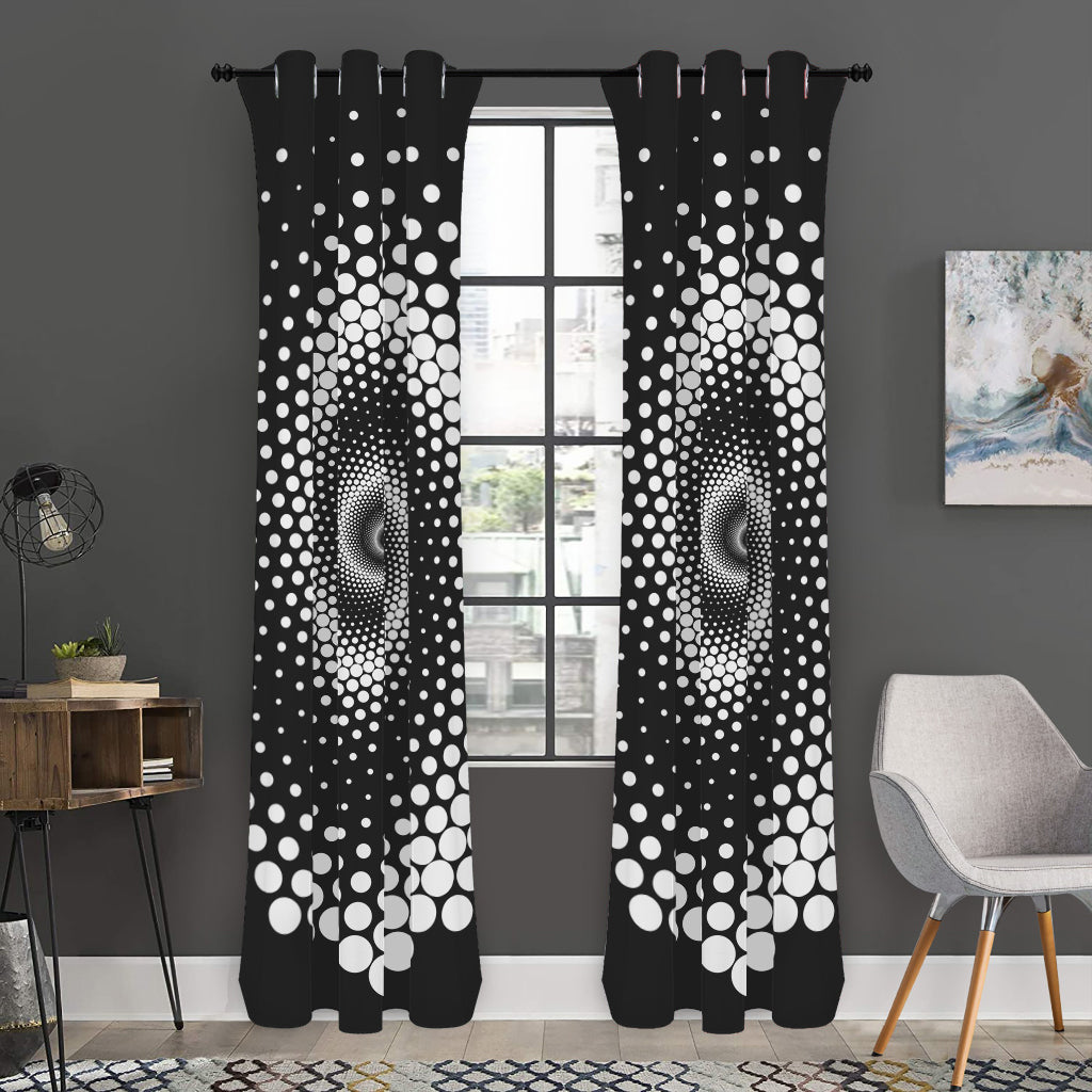 Black And White Spiral Dot Print Curtain
