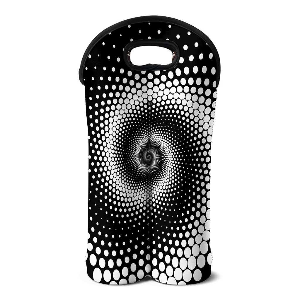 Black And White Spiral Dot Print Double Neoprene Wine Tote
