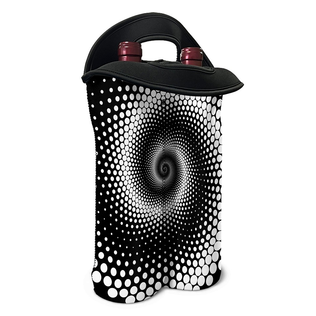 Black And White Spiral Dot Print Double Neoprene Wine Tote