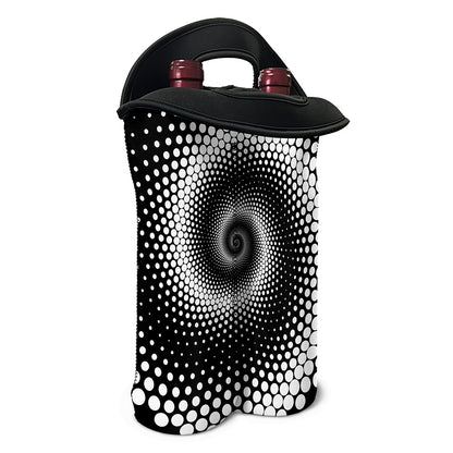 Black And White Spiral Dot Print Double Neoprene Wine Tote