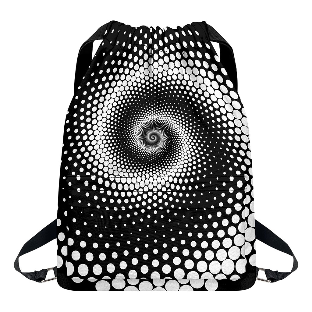 Black And White Spiral Dot Print Drawstring Backpack