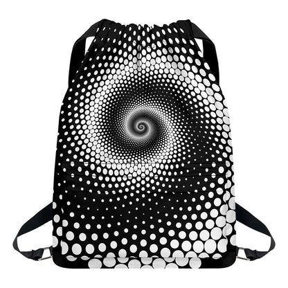 Black And White Spiral Dot Print Drawstring Backpack