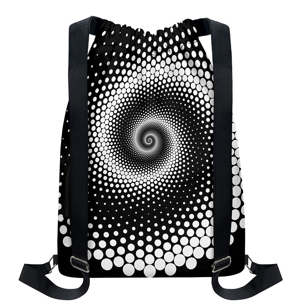 Black And White Spiral Dot Print Drawstring Backpack