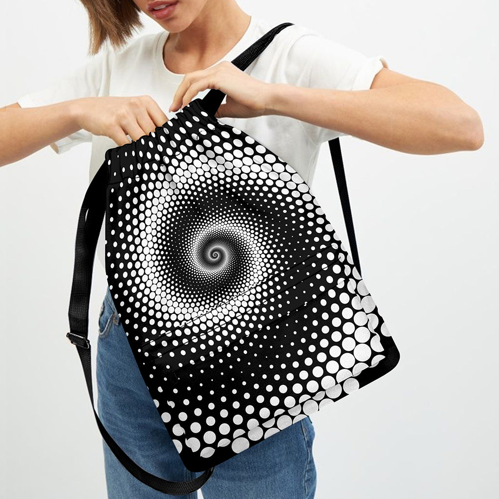 Black And White Spiral Dot Print Drawstring Backpack