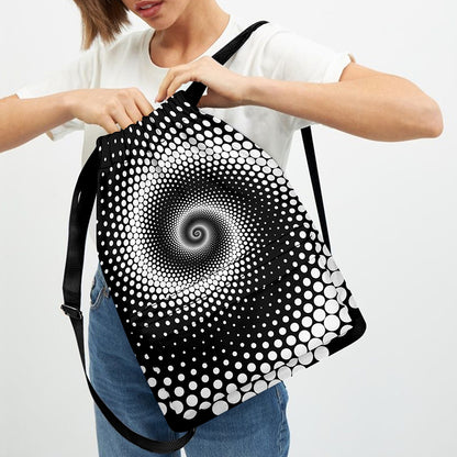 Black And White Spiral Dot Print Drawstring Backpack