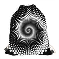 Black And White Spiral Dot Print Drawstring Bag
