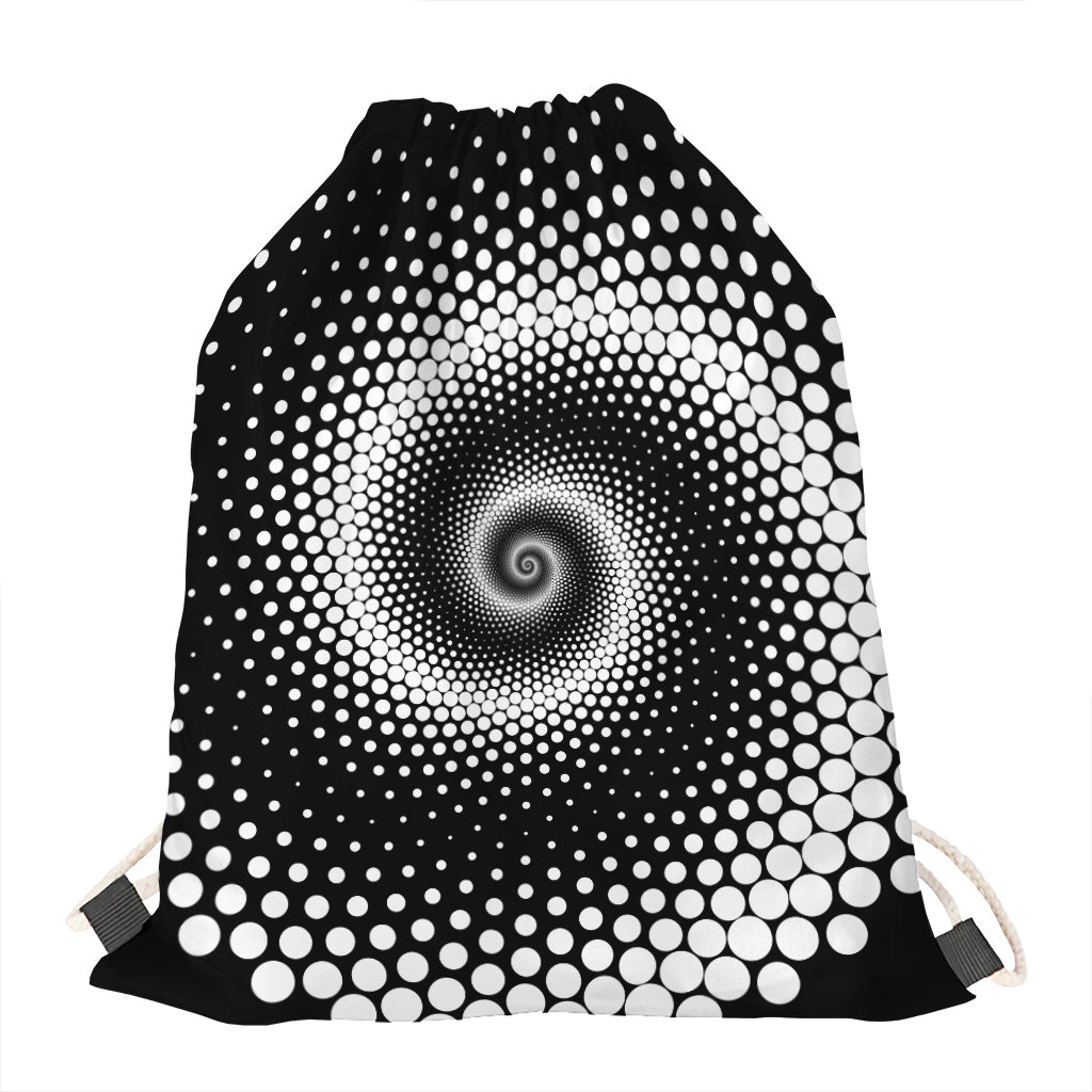 Black And White Spiral Dot Print Drawstring Bag