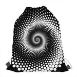 Black And White Spiral Dot Print Drawstring Bag
