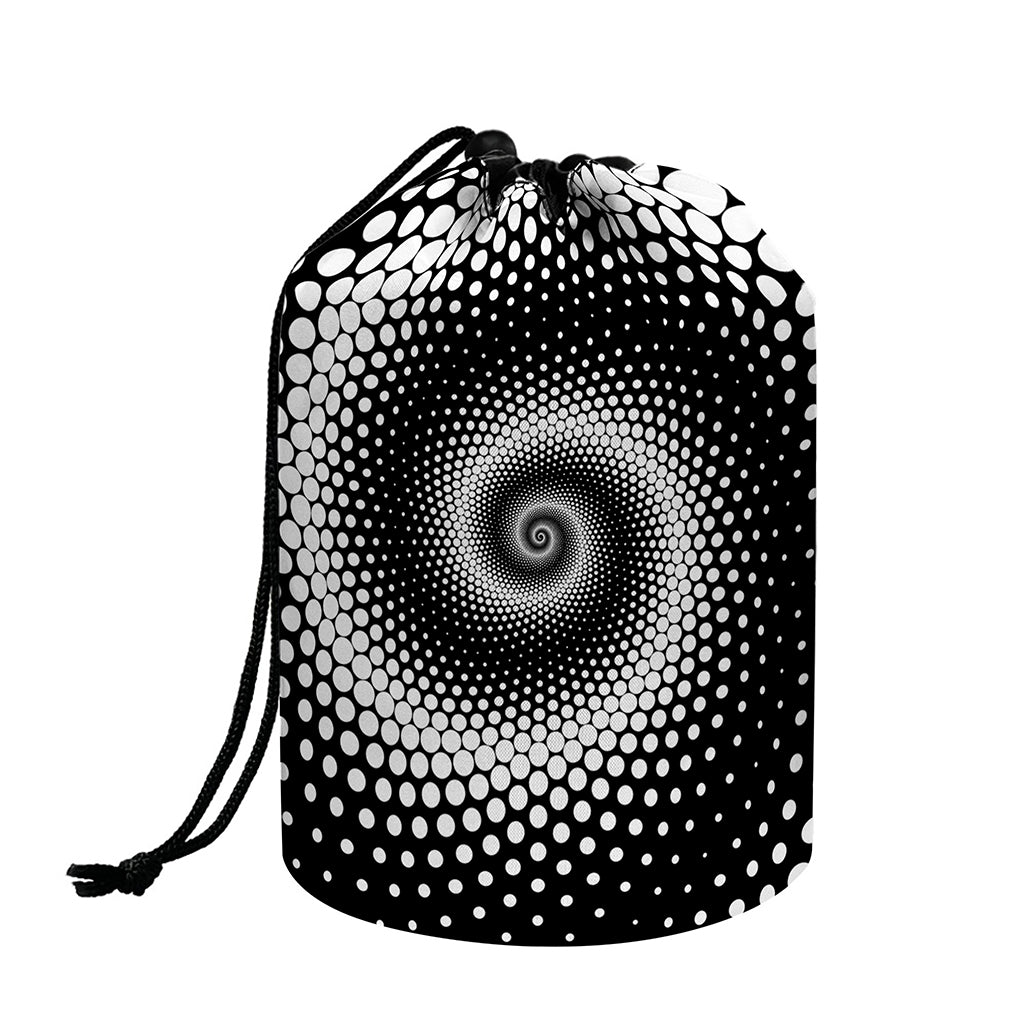 Black And White Spiral Dot Print Drawstring Makeup Bag