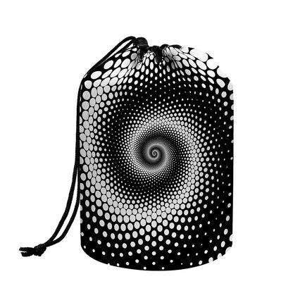 Black And White Spiral Dot Print Drawstring Makeup Bag