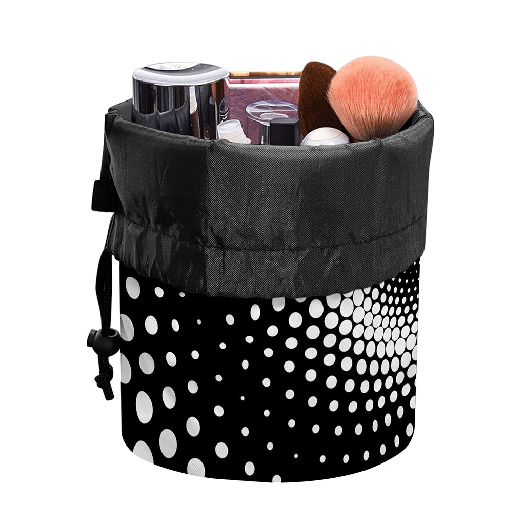 Black And White Spiral Dot Print Drawstring Makeup Bag
