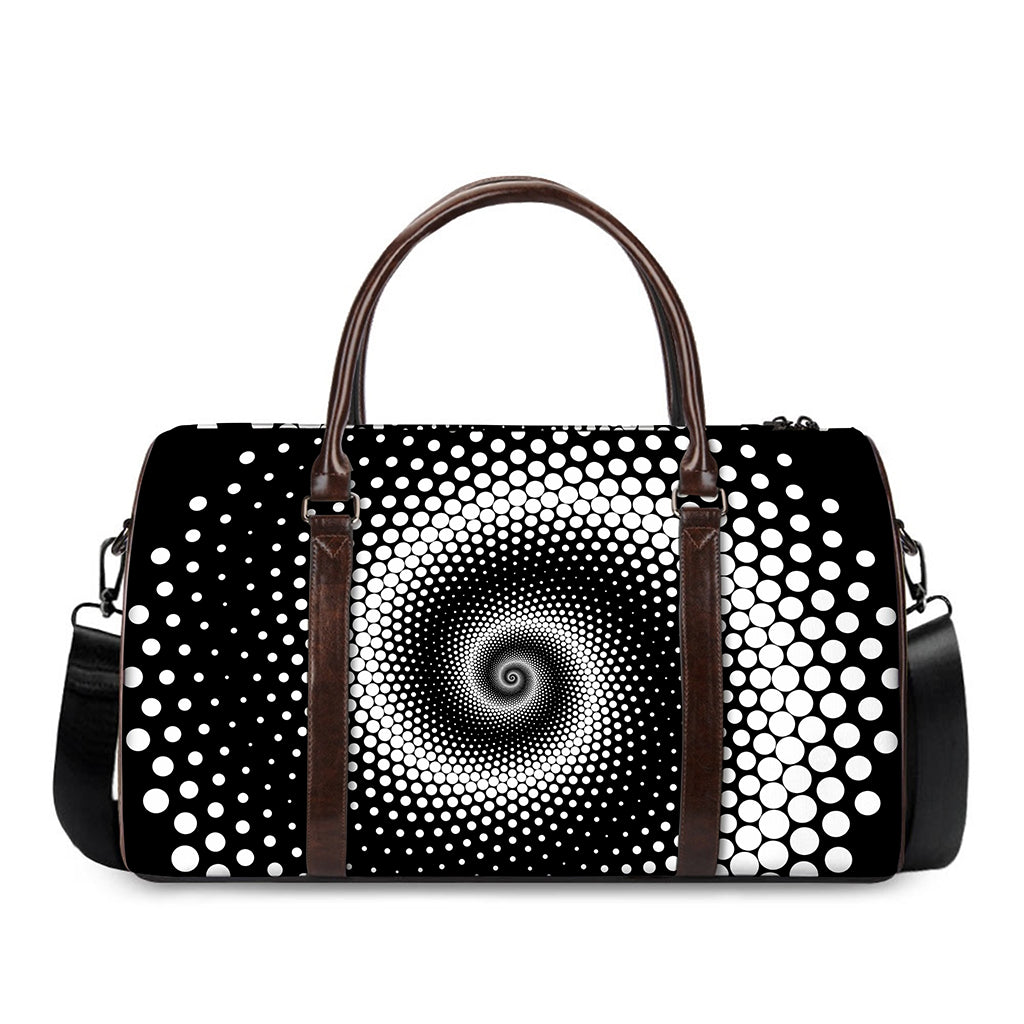 Black And White Spiral Dot Print Duffle Bag