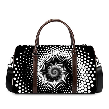 Black And White Spiral Dot Print Duffle Bag