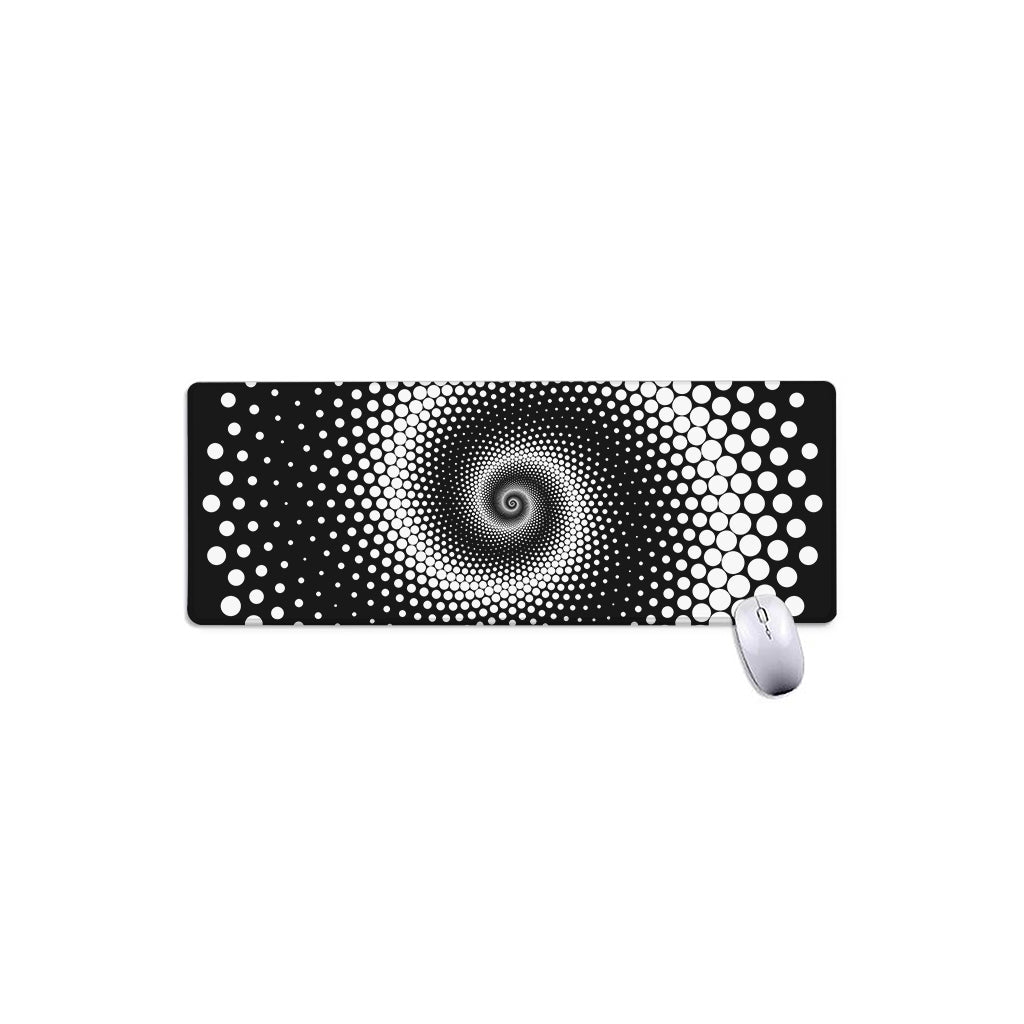 Black And White Spiral Dot Print Extended Mouse Pad