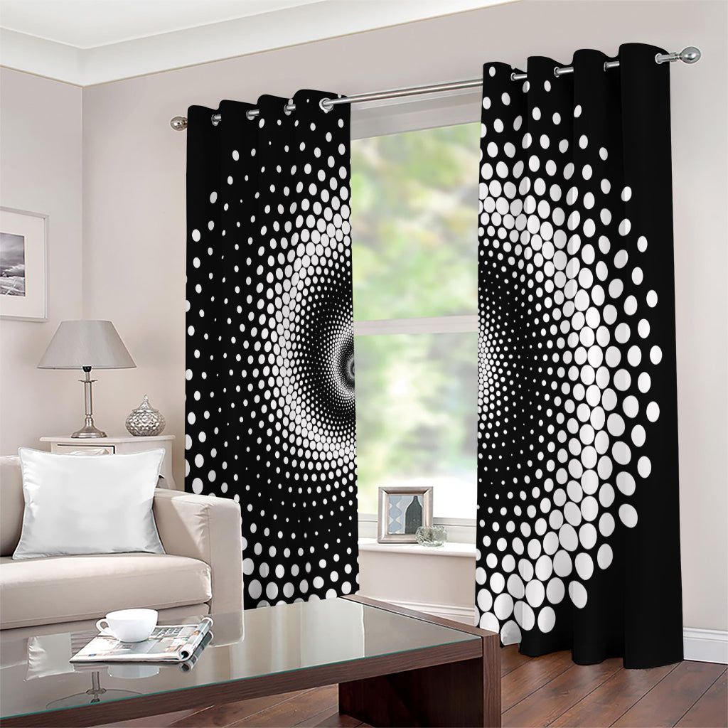 Black And White Spiral Dot Print Extra Wide Grommet Curtains