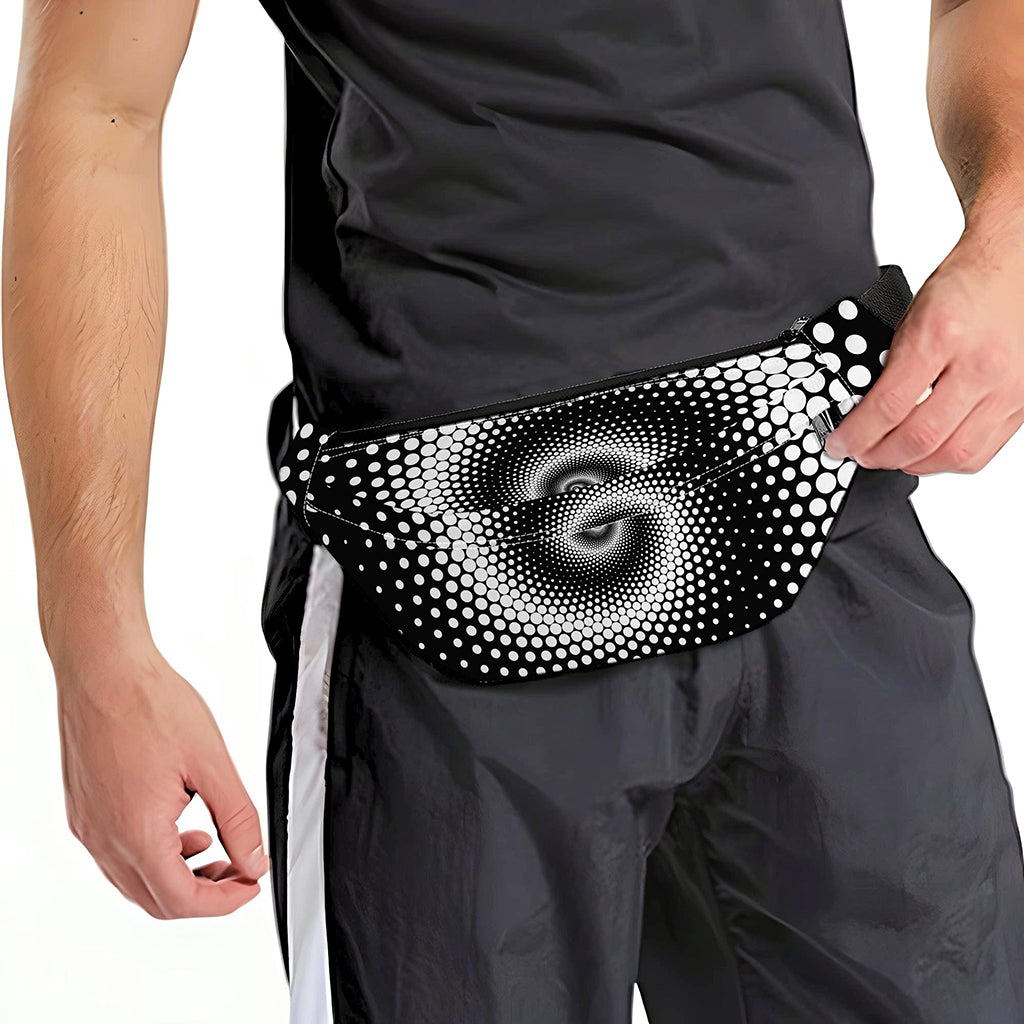 Black And White Spiral Dot Print Fanny Pack