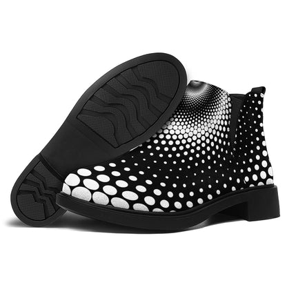 Black And White Spiral Dot Print Flat Ankle Boots