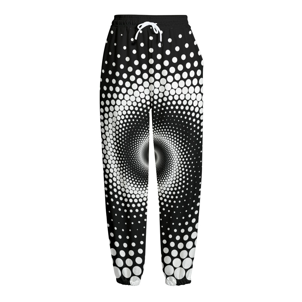 Black And White Spiral Dot Print Fleece Lined Knit Pants