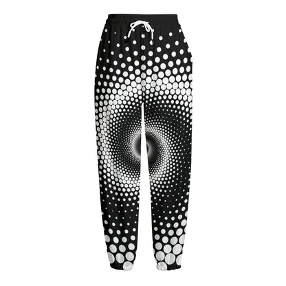 Black And White Spiral Dot Print Fleece Lined Knit Pants